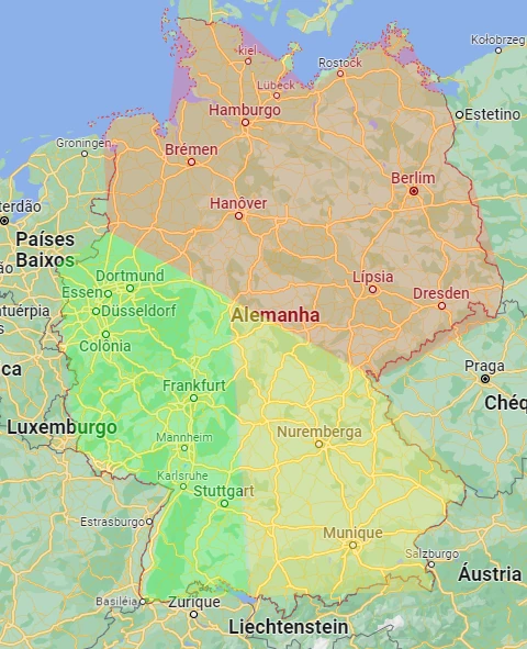 Mapa com zonas da Alemanha