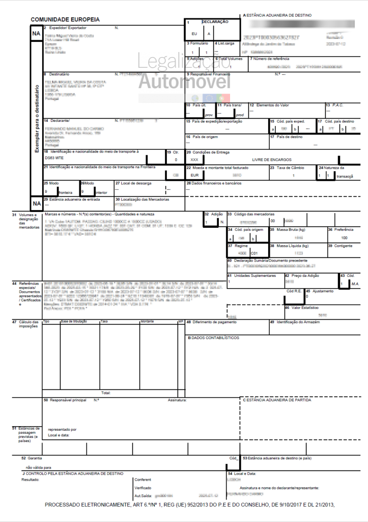 Documento Administrativo Único (DAU) – Legalização Automóvel Portugal
