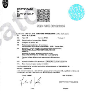 Certificado de Conformidade Alfa Romeo